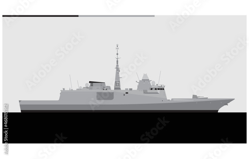 D-650 AQUITAINE. French navy multi-purpose frigate. Vector image for illustrations and infographics