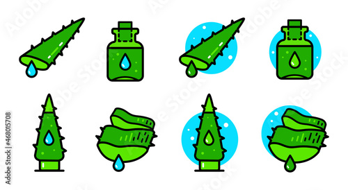 Agava aloe vera green color icons set