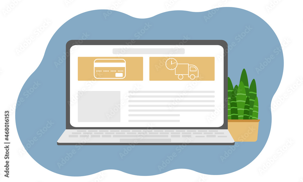 The concept of online ordering and delivery of goods from a laptop. E-commerce concept. Delivery service. The concept of online ordering and delivery of goods from a laptop. E-commerce concept. Delivery service.