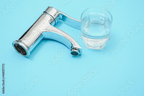 Double handle water tap. New chrome or steel mixer tap
