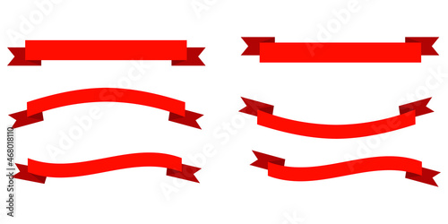 Ribbon banner set. Red glossy ribbon vector banners set. Ribbons collection.