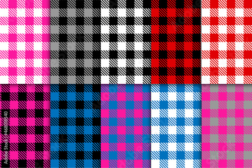 Checkered plaid and geometric abstract seamless pattern collection set