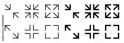 Full screen icons set vector.Full screen icon set. Maximize and minimize. Video size. Screen size.Full size screen icon on white background.Vector illustration