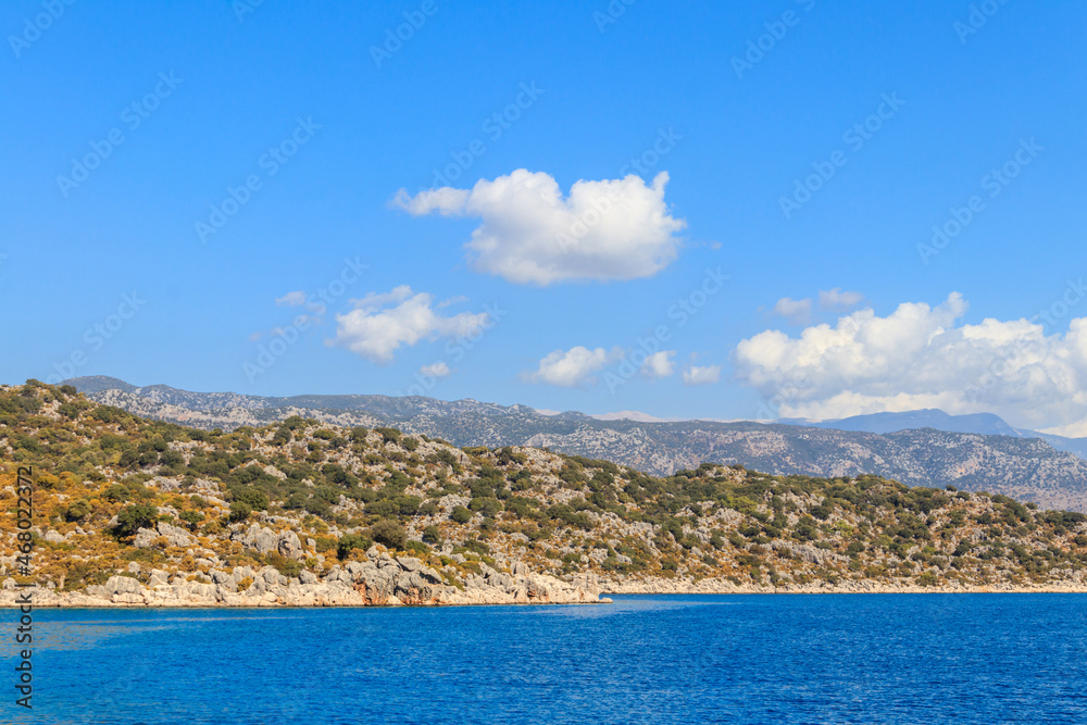 View of the Taurus mountains and the Mediterranean sea near Demre, Antalya province in Turkey