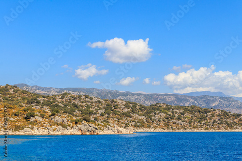 View of the Taurus mountains and the Mediterranean sea near Demre, Antalya province in Turkey