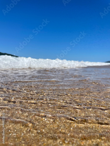 beach and sea, sea waves, blue sky and sand, picture to frame