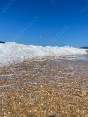 waves on the beach, sea waves, blue sky and sand, picture to frame