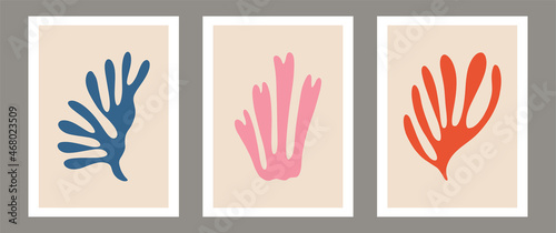 Trendy contemporary set of abstract matisse geometric minimalist algae silhouette composition.