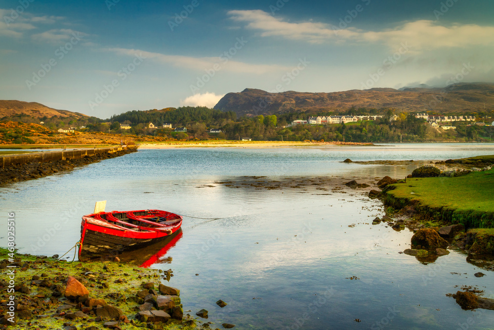 Beautiful scenery with the fishing boat at Mulranny bay in Co. Mayo, Ireland Beautiful scenery with the fishing boat at Mulranny bay in Co. Mayo, Ireland