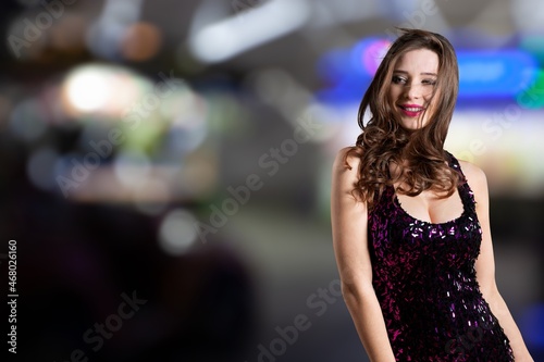Happy young girl with long hair.  Beautiful  model woman
