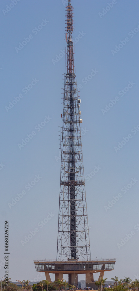 Brasilia, DF, Brazil, September 7, 2016: TV tower isolated on blue sky background, in fine details. Brasilia, DF, Brazil, September 7, 2016: TV tower isolated on blue sky background, in fine details.