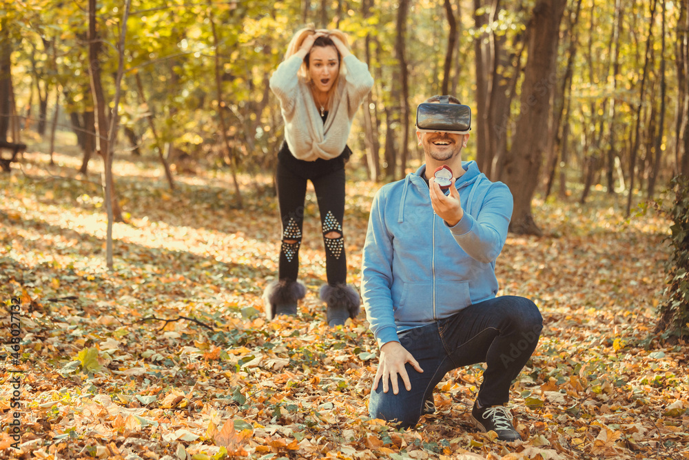 woman is shocked because her boyfriend proposing virtual girl woman is shocked because her boyfriend proposing virtual girl