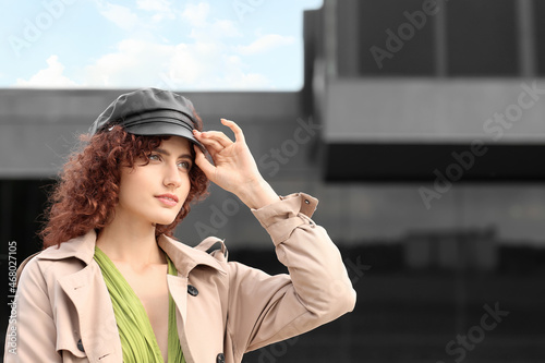 Beautiful woman touching he...