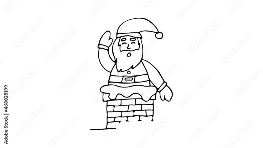 Doodle animation of Santa Claus in chimney. Drawing animation of santa claus happily waving from chimney Doodle animation of Santa Claus in chimney. Drawing animation of santa claus happily waving from chimney
