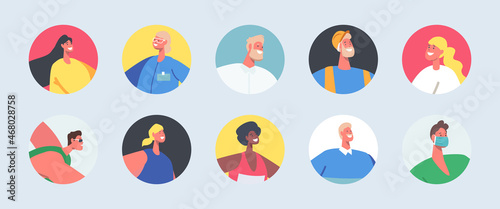 Set of People Avatars, Male and Female with Different Appearance and Job Occupation. Young and Mature Men or Women