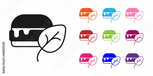 Black Vegan food diet icon isolated Black background. Organic, bio, eco symbol. Vegan, no meat, lactose free, healthy, fresh and nonviolent food. Set icons colorful. Vector
