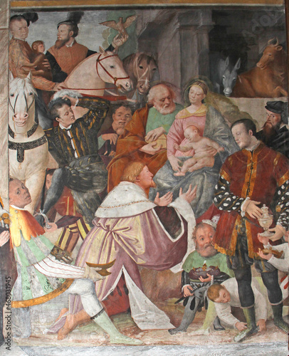 adorazione dei Magi di Gaudenzio Ferrari; affresco nella chiesa di San Cristoforo a Vercelli