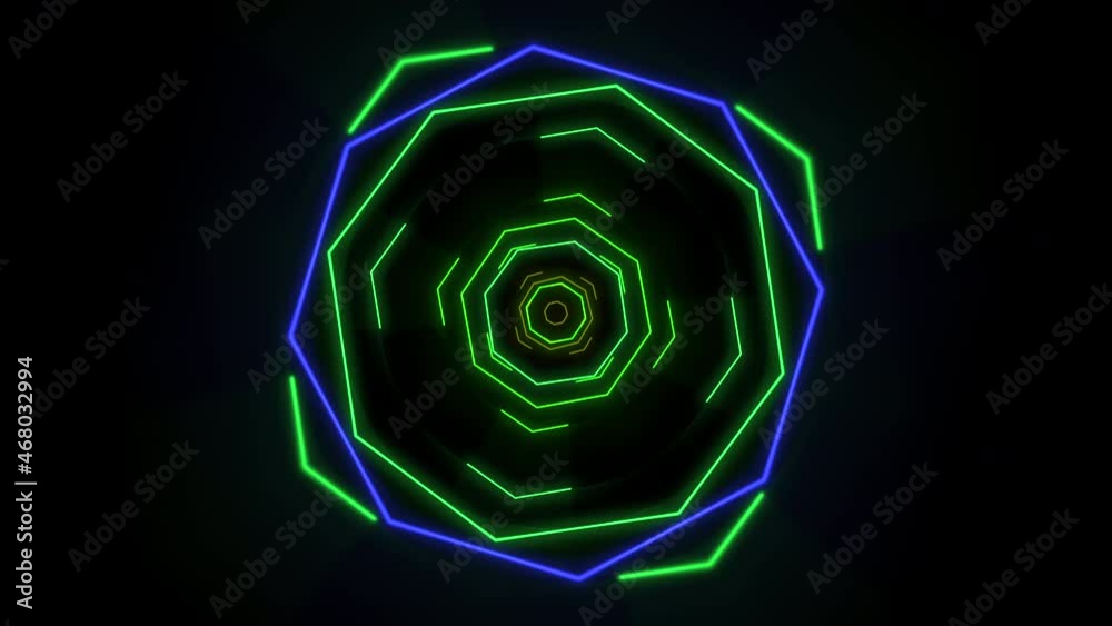 Neon colorful geometric shapes in space, abstract futuristic, cyber and music style background Neon colorful geometric shapes in space, abstract futuristic, cyber and music style background
