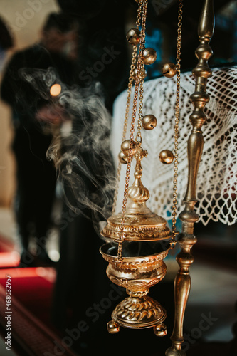 Billede på lærred Closeup of censer in church with incense