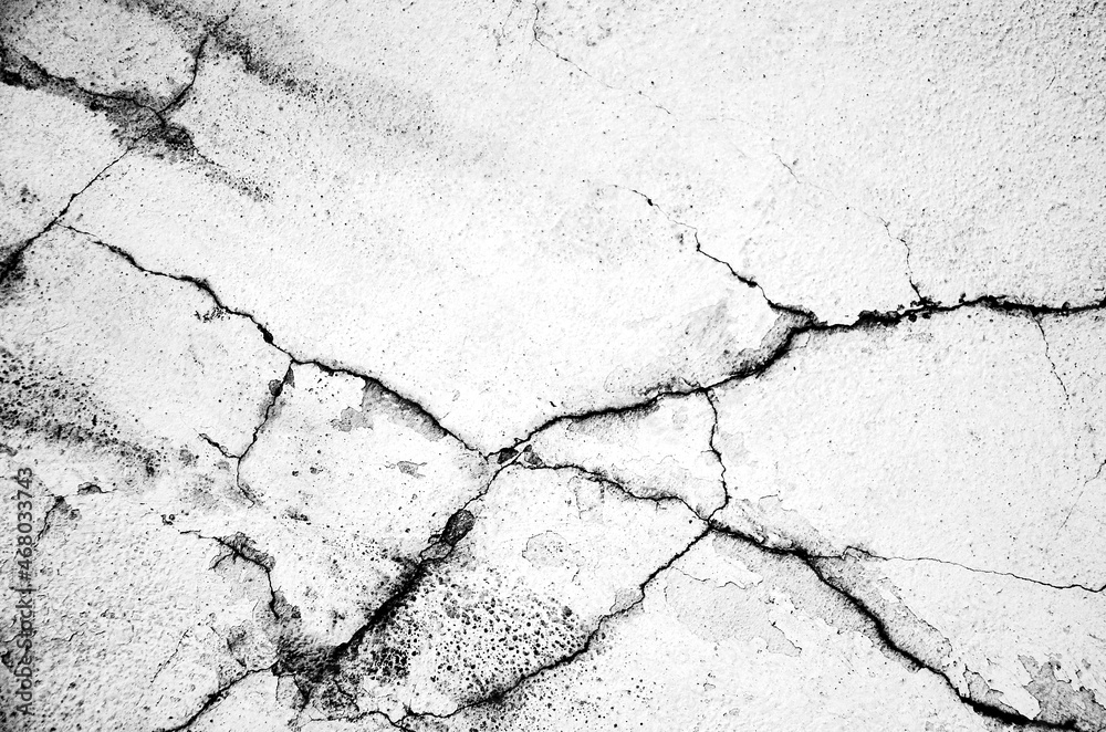 Fototapeta premium White black grey wall, floor with cracks, texture background