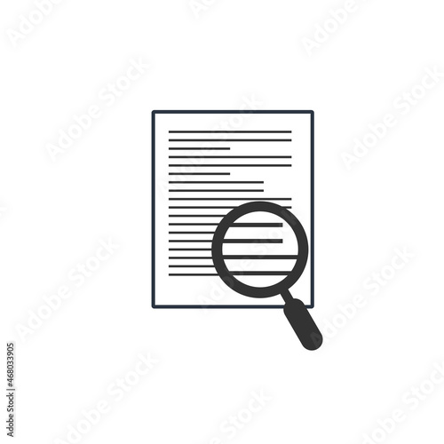 Magnifying glass or loupe searching the document. Finding solution. Right decision. Safe search. Stock vector illustration isolated on white background