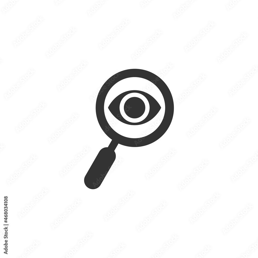 eye in magnification, looking magnifying glass or loupe. searching the information. look close. Stock vector illustration isolated on white background eye in magnification, looking magnifying glass or loupe. searching the information. look close. Stock vector illustration isolated on white background