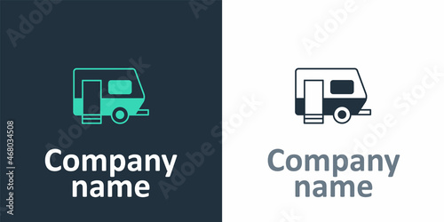 Logotype Rv Camping trailer icon isolated on white background. Travel mobile home, caravan, home camper for travel. Logo design template element. Vector