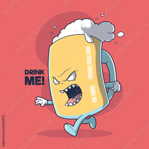 Last Beer Mug character vector illustration. Drinks, funny, brand design concept.