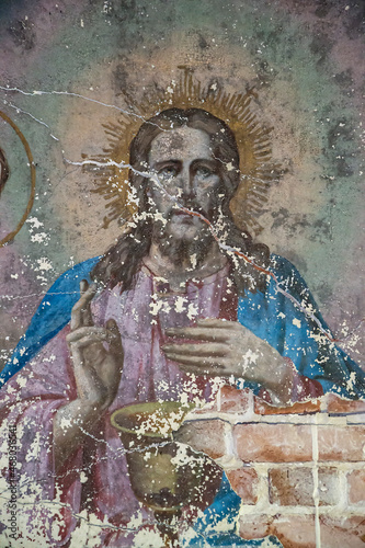 painting of the walls of an abandoned Orthodox church