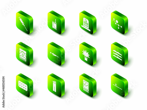 Set Electronic cigarette, Tombstone with RIP written, Cannabis molecule, Cocaine or heroin drug, Opium pipe, Marijuana cannabis plant pot, Open matchbox and matches and Lighter icon. Vector