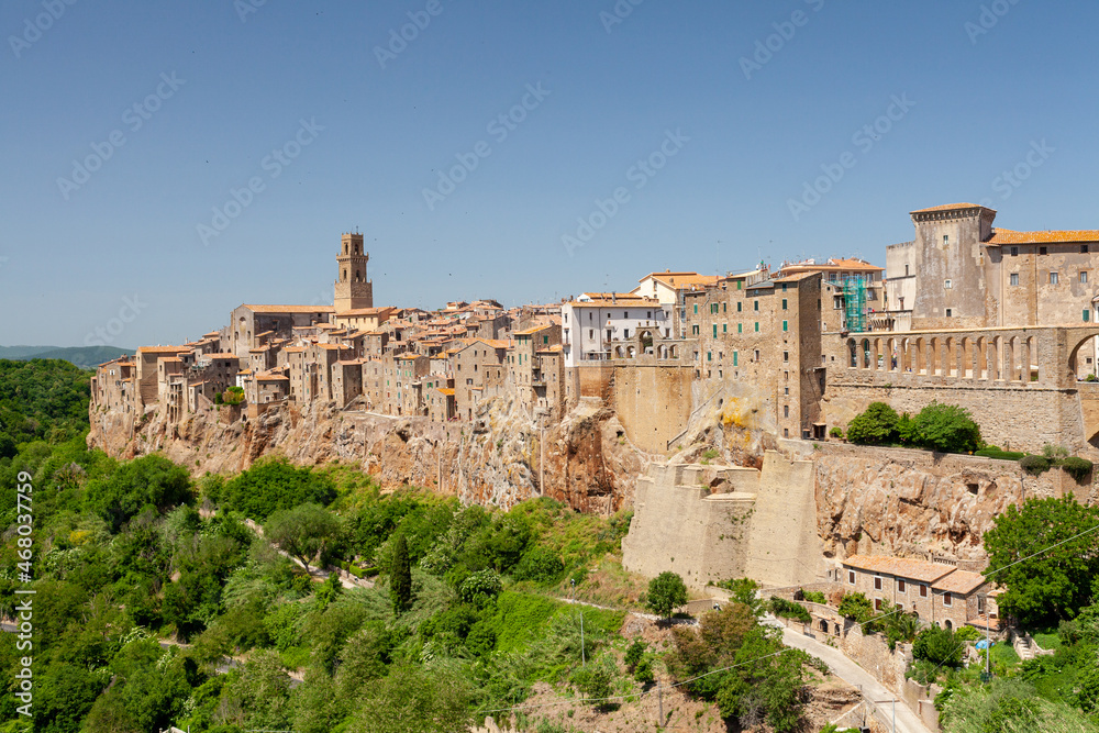 Little medieval town Pitigliano, perched on a tuff rock, Tuscany, italy