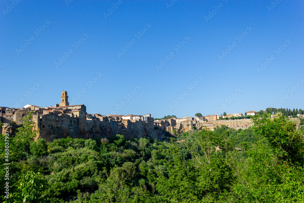 Little medieval town Pitigliano, perched on a tuff rock, Tuscany, italy