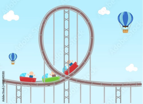 Vector illustration of roller coaster during the day to entertain children, theme park
