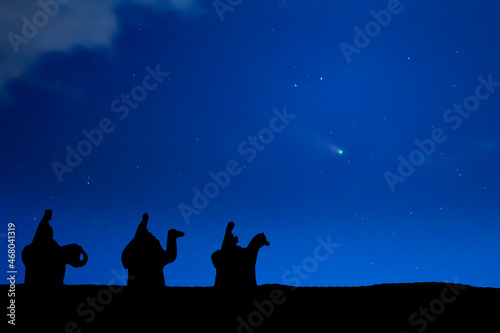 silhouette of the three wise men. hispanic christian celebration concept photo