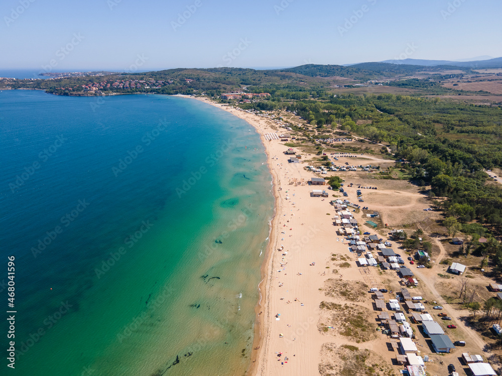 Aerial view of Gradina (Garden) Beach near town of Sozopol, Bulgaria
