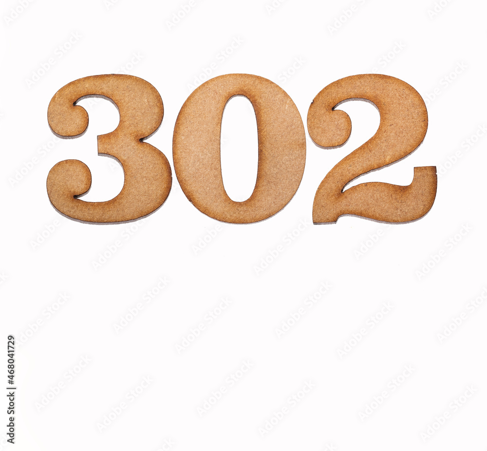 Number 302 - Piece of wood isolated on white background Number 302 - Piece of wood isolated on white background