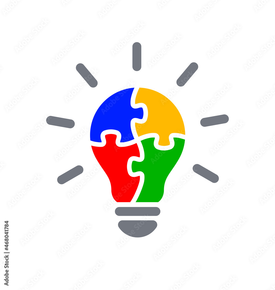 simple light bulb globe with colored puzzle icon simple light bulb globe with colored puzzle icon