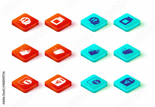 Set Food ordering, Online pizza delivery, and, Coffee cup to go, and Cafe restaurant location icon. Vector