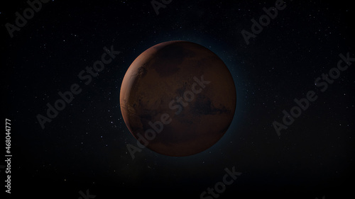 MARS in space CG image from real elements (stars & planetary surface map) Planet, Fourth Rock from the Sun 