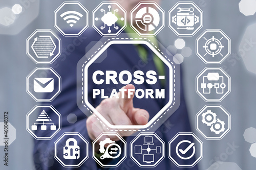Concept of cross-platform software web development. Cross platform software compatibility website development, coding and testing. photo