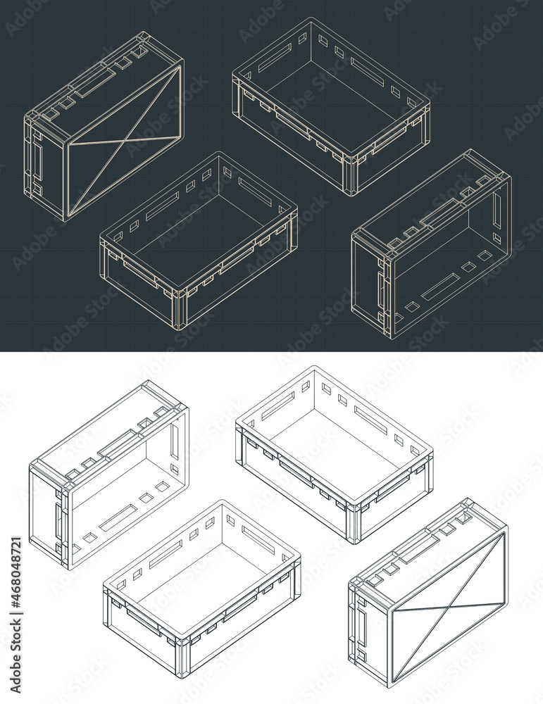 Plastic pallet box isometric blueprints Plastic pallet box isometric blueprints