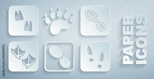 Set Human footprints shoes, Seagull paw, Bear and Camel icon. Vector