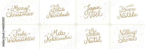 Merry Christmas (English), Feliz Navidad (Spanish), Joyeux Noël (French), Buon Natale (Italian), Frohe Weihnachten (German), Mele Kalikimaka (Hawaiian), Feliz Natal (Portuguese), Nollaig Shona (Irish)