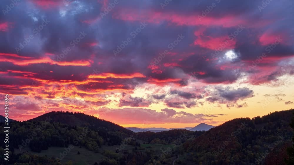 Epic red clouds at sunset, red sky