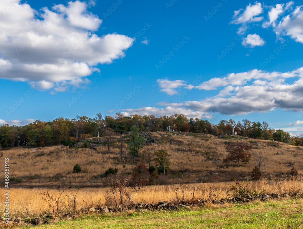 Little Round Top as seen from Houck's Ridge on the Gettysburg National Military Park on a sunny fall day Little Round Top as seen from Houck's Ridge on the Gettysburg National Military Park on a sunny fall day