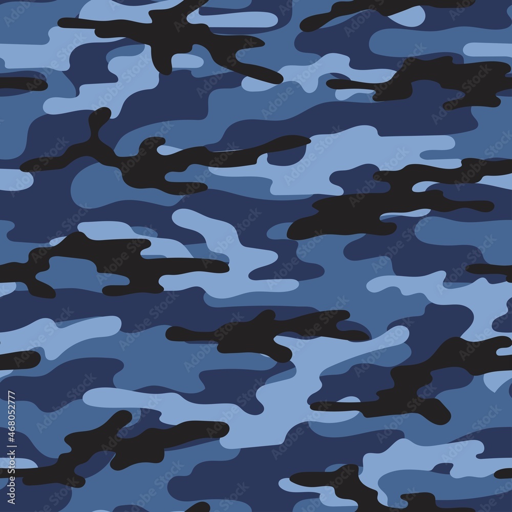 modern military blue vector camouflage print, seamless pattern for clothing headband or print. camouflage from pols