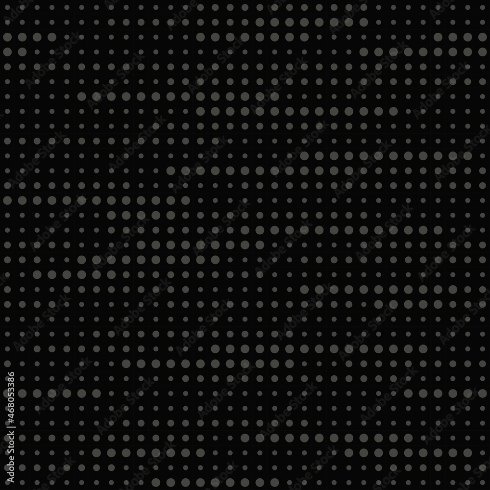 seamless print abstraction from krgs of different shapes. grey circles on a black background. mesh of circles for clothing or print or background