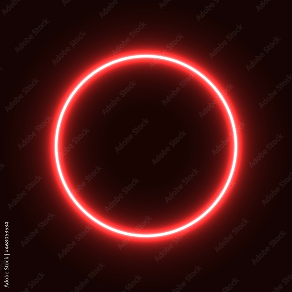 red neon circle. glowing circle on a black background. pink neon vector ...