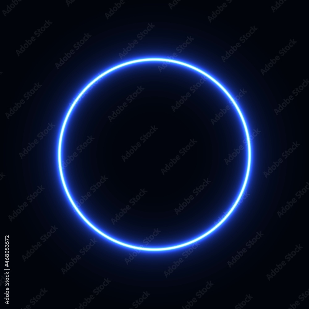 Obraz premium blue neon circle. glowing circle on a black background. pink neon vector print.