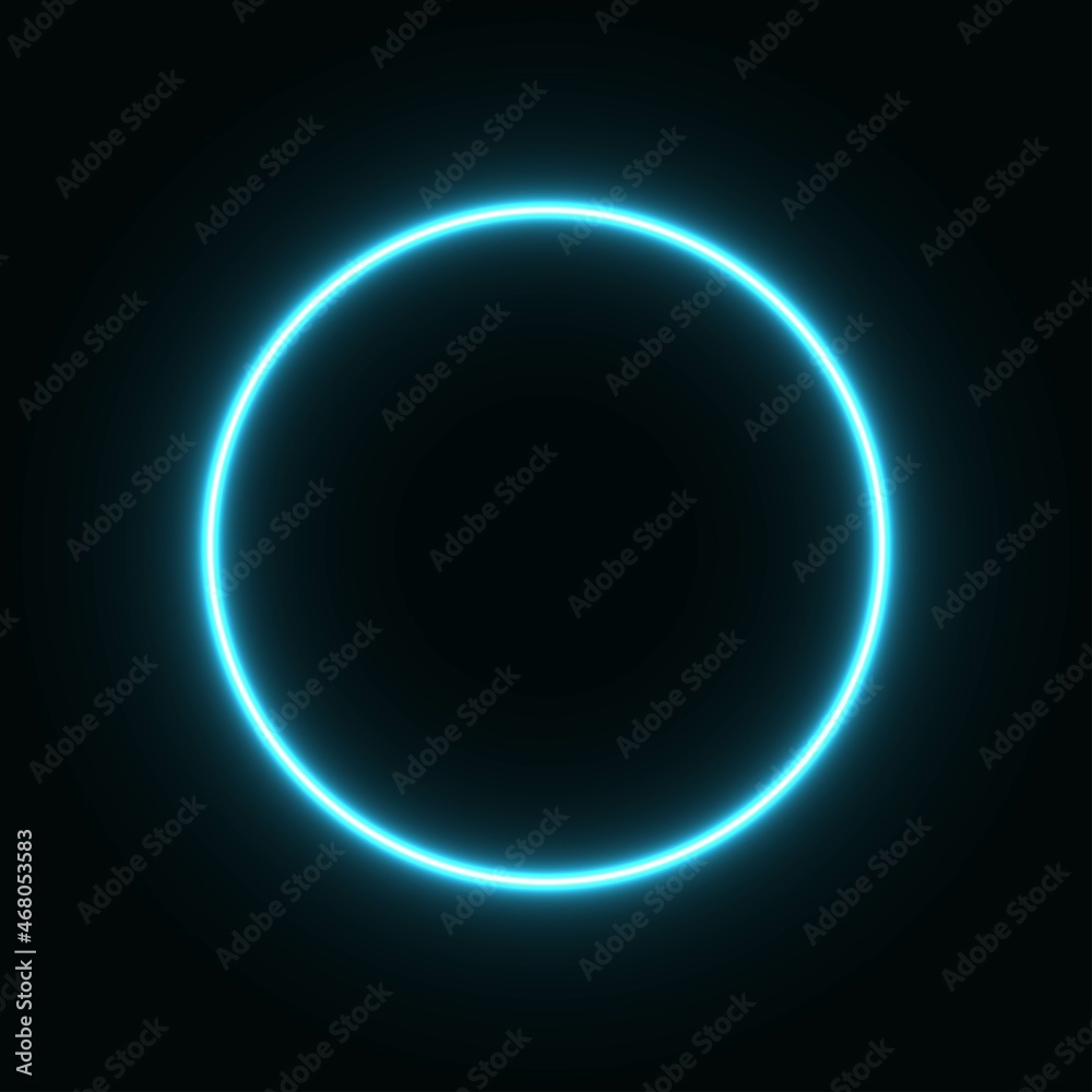 Obraz premium light blue neon circle. glowing circle on a black background. pink neon vector print.